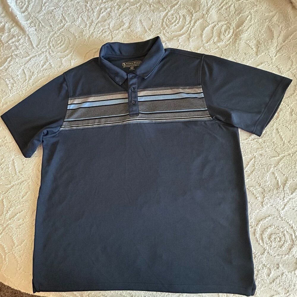 Pebble Beach Men’s XXL Dry-Luxe Performance Polo Blue Striped Golf Shirt